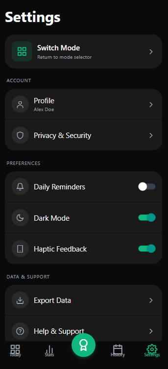 Habits Settings Screen