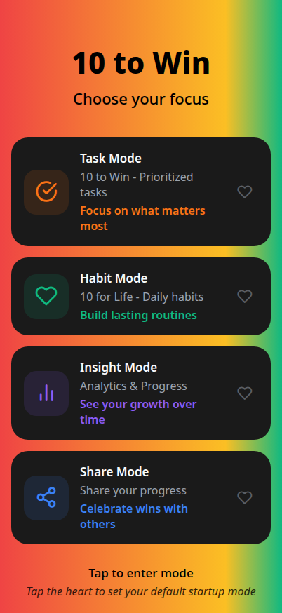 10 to Win Home Screen