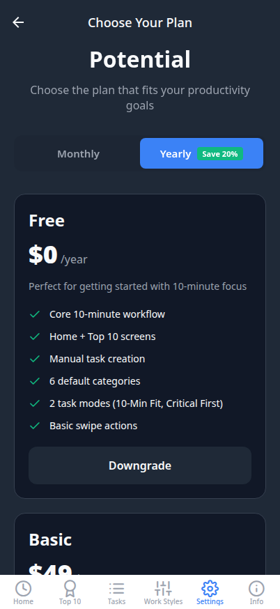 Plans & Pricing Screen